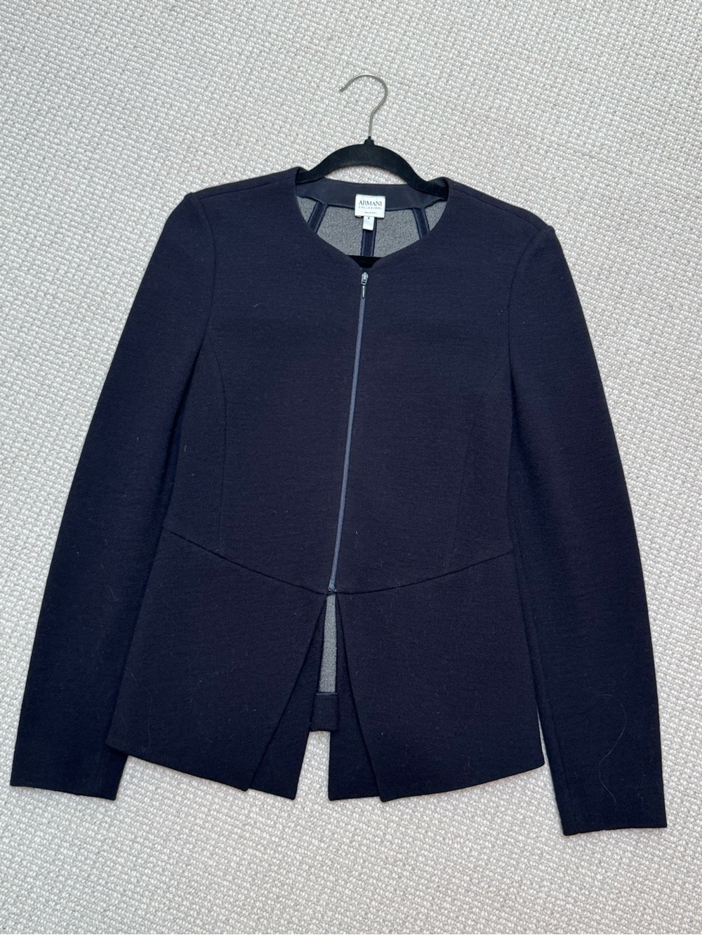 Armani Collezioni Navy Zip-Front Tailored Jacket
